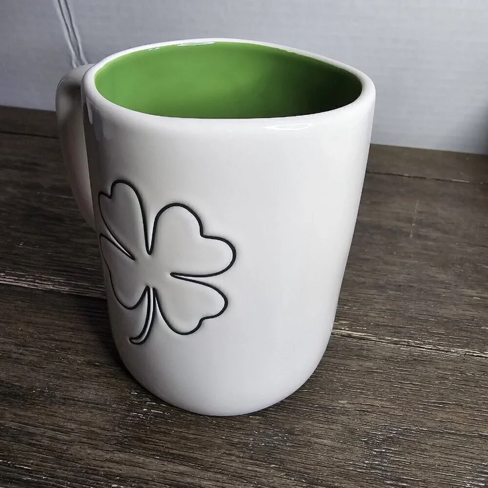 NWT Rae Dunn Artisan Kiss Me St Patrick's Day Mug Double Sided Four Leaf Clover